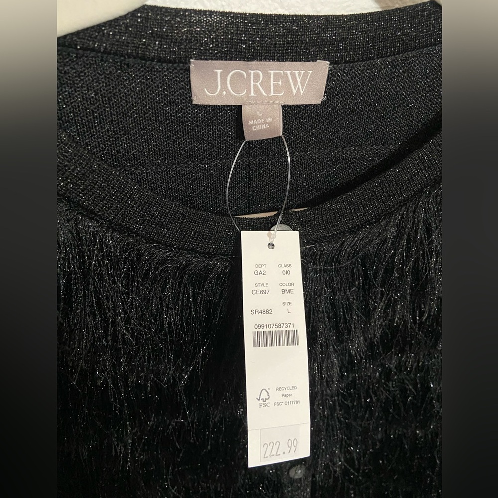 NWT J Crew Black Fringe Cardigan in Metallic Yarn - Picture 3 of 5